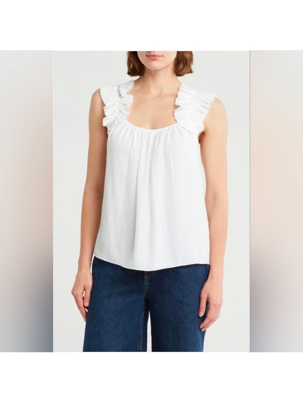 NEW RAMY BROOK Leah Ruffle Strap Tank Top Scoop Neck
Lightweight Blouse Sz L